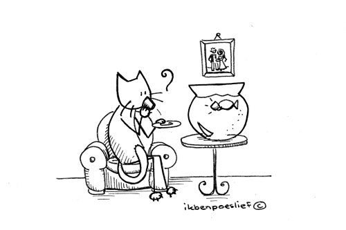 Poeslief & Vis drinken koffie van het nieuwe Nespresso apparaat van Susan & Marc