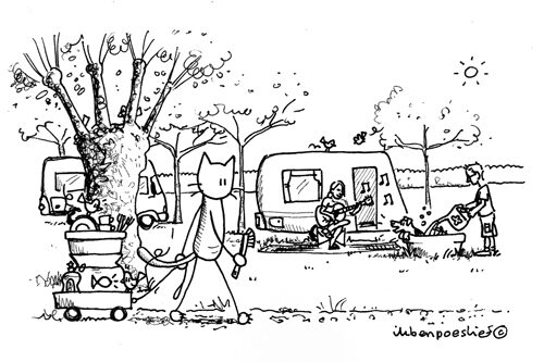 Poeslief en Vis gaan afwassen op de camping