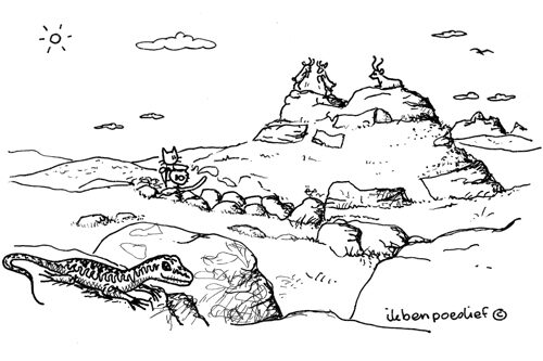 Poeslief en Vis maken een bergwandeling